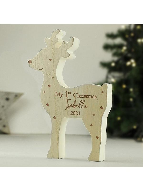 Image 1 of 5 of The Personalised Memento Company Personalised "My 1st Christmas 2023" Wooden Reindeer Decoration