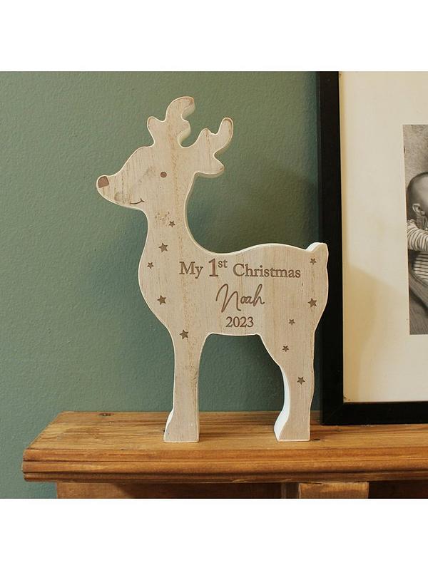 Image 3 of 5 of The Personalised Memento Company Personalised "My 1st Christmas 2023" Wooden Reindeer Decoration