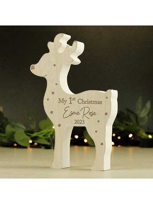 Image 4 of 5 of The Personalised Memento Company Personalised "My 1st Christmas 2023" Wooden Reindeer Decoration
