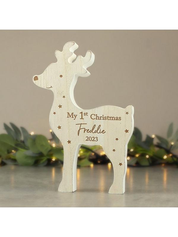 Image 5 of 5 of The Personalised Memento Company Personalised "My 1st Christmas 2023" Wooden Reindeer Decoration