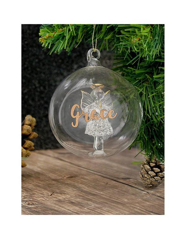 Personalised Glass Bauble LED Colour Changing Angel Christmas Decoration 