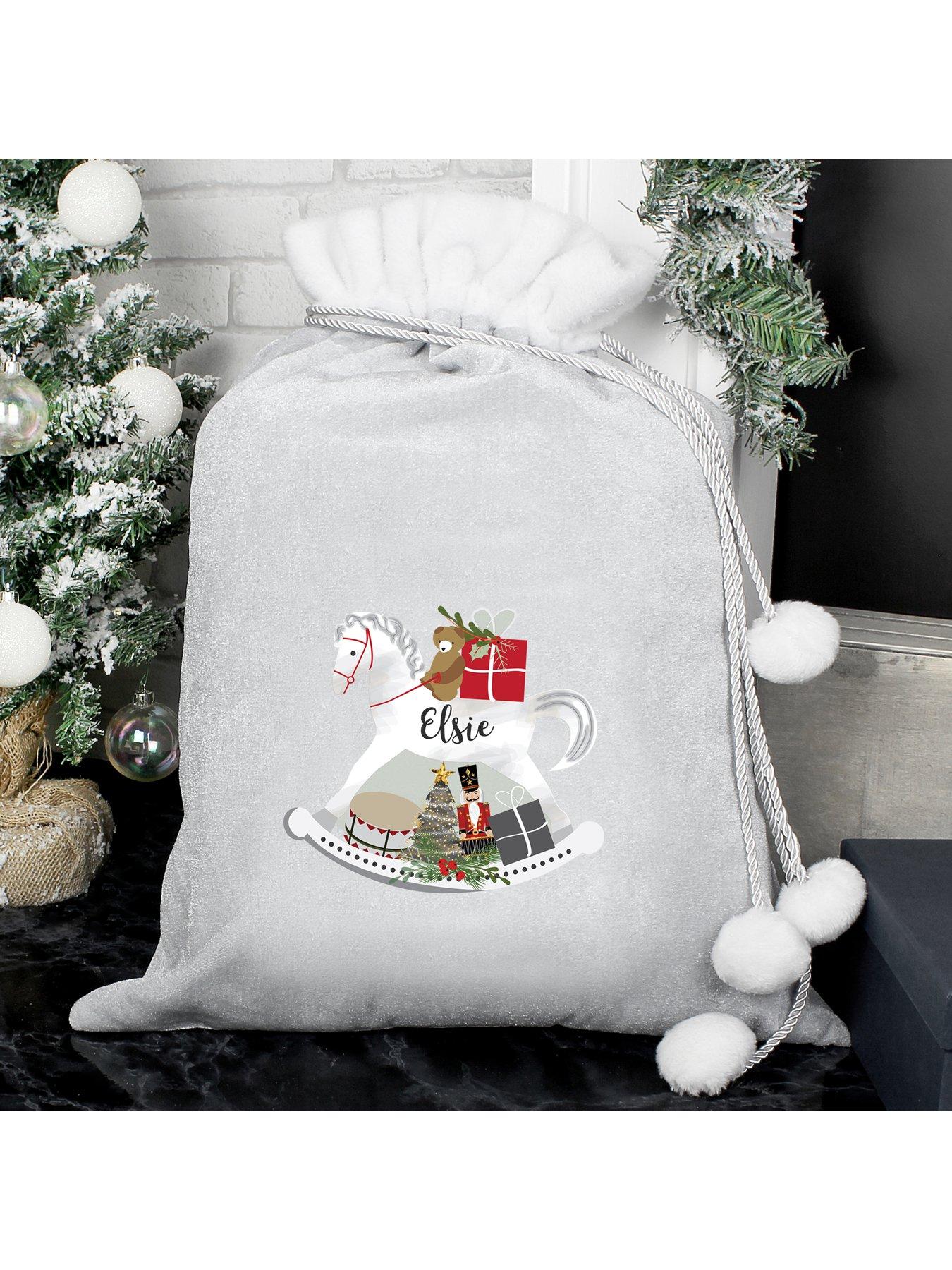 Image 2 of 3 of Personalised Grey Rocking Horse Christmas Sack