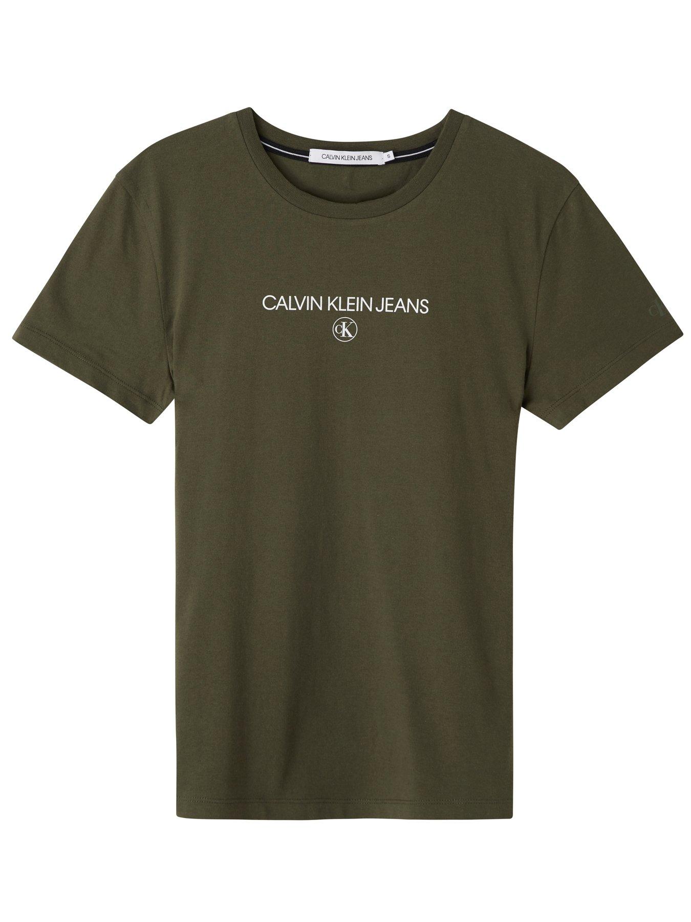 Calvin Klein Jeans Inst Round Ck T Shirt Khaki Very Co Uk