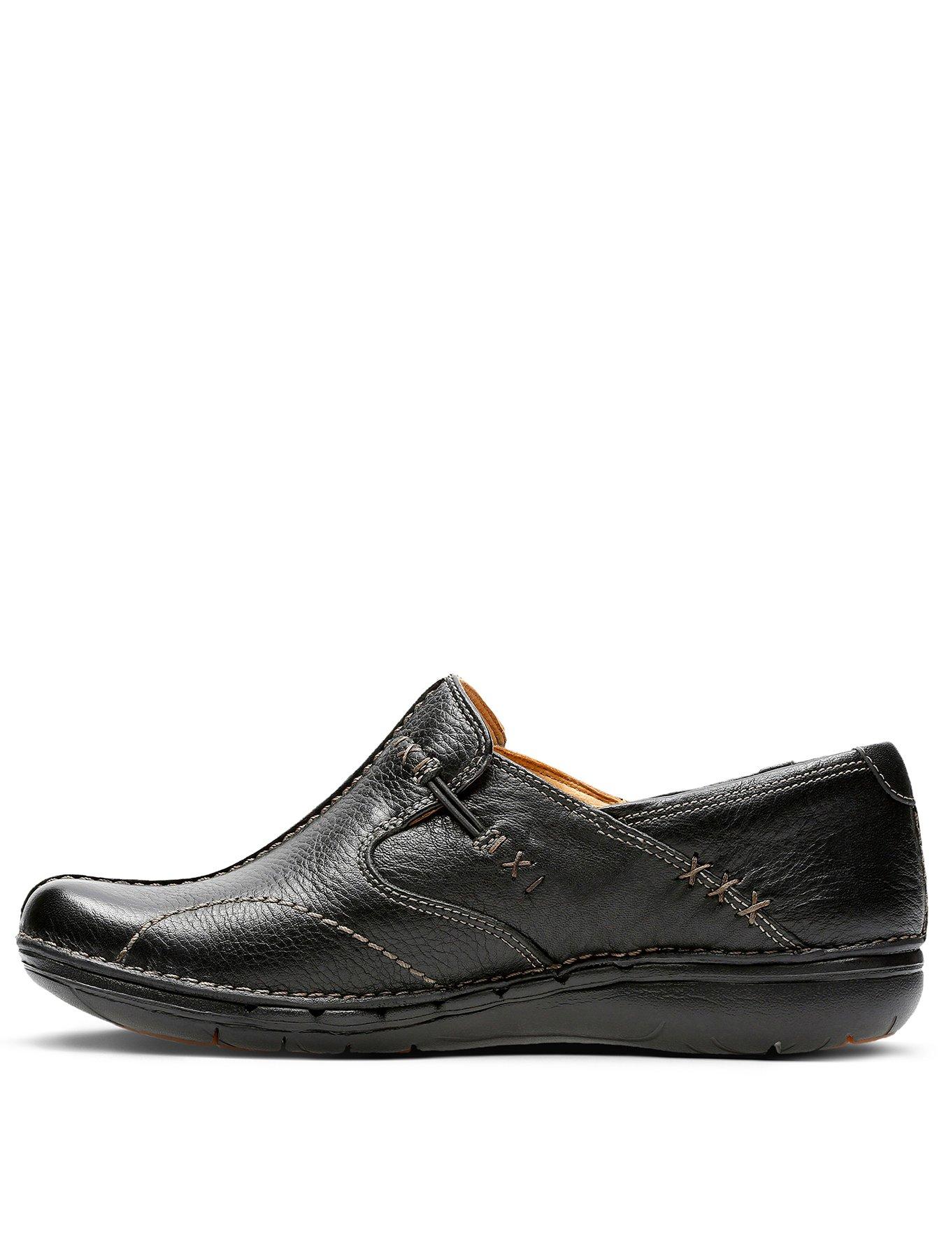 Clarks Un Loop Flat Leather Shoe - Black 