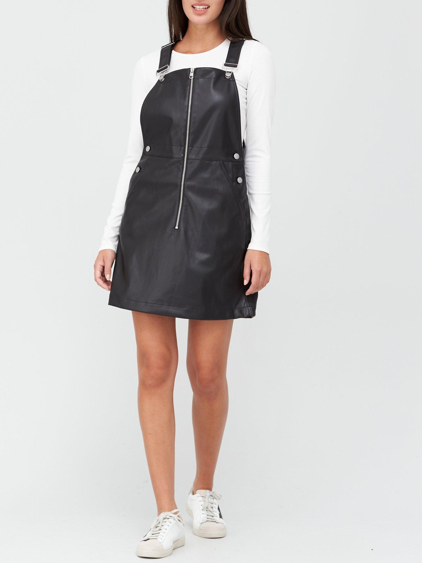 calvin klein black faux leather dress