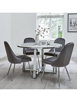Ivy Marble Effect Circle Dining Table With 4 Chairs