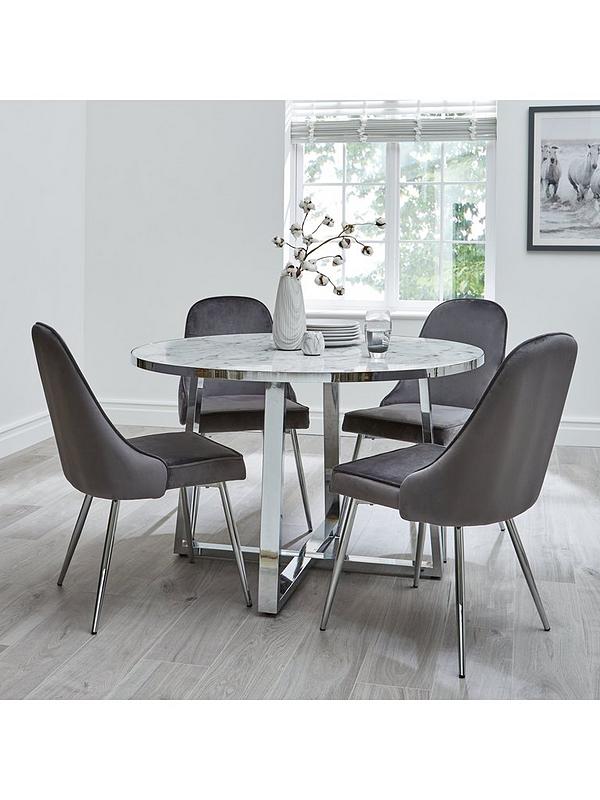 Ivy Marble Effect Circle Dining Table, Circle Dining Table With 4 Chairs