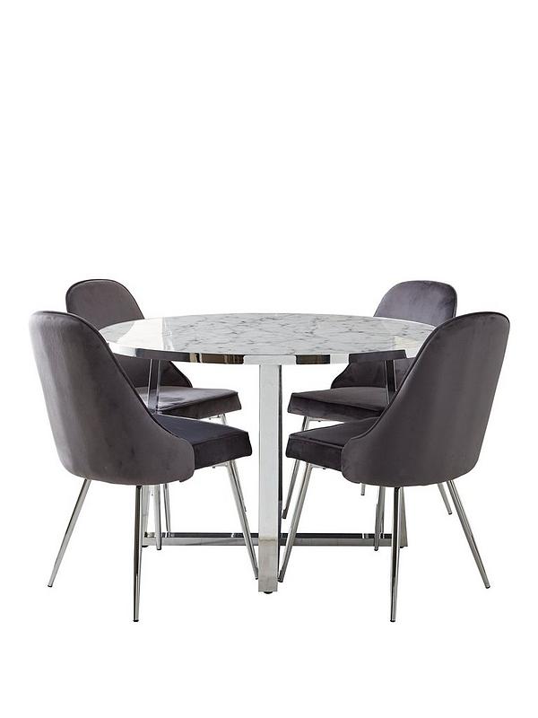 Ivy Marble Effect Circle Dining Table, Circle Dining Table And 4 Chairs