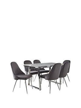 Ivy Marble Effect Rectangle Dining Table With 6 Chairs