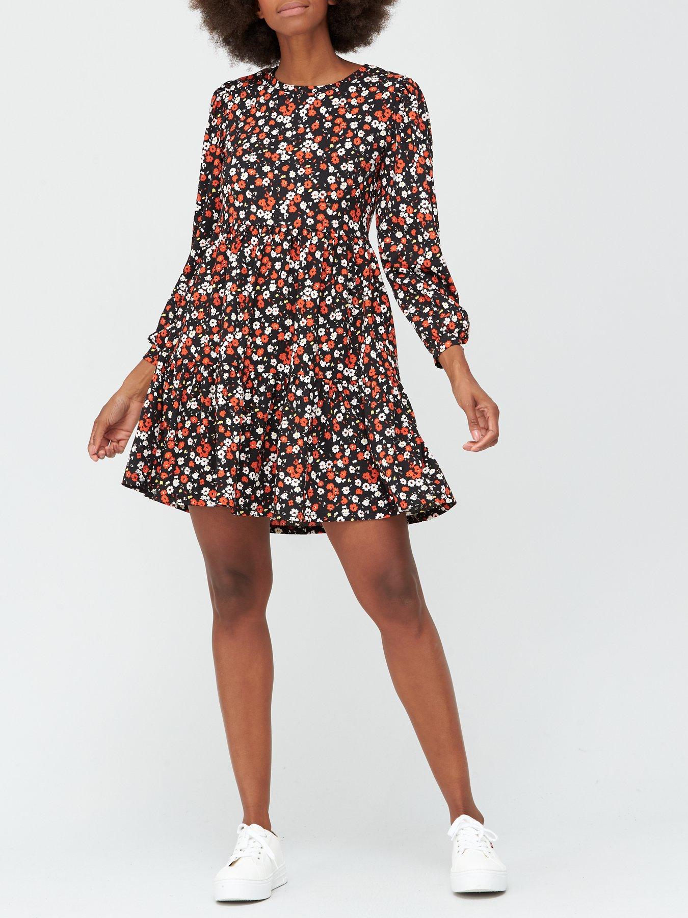 floral red mini dress