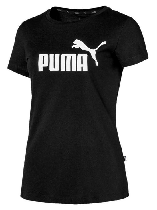 front image of puma-essential-logo-tee-black