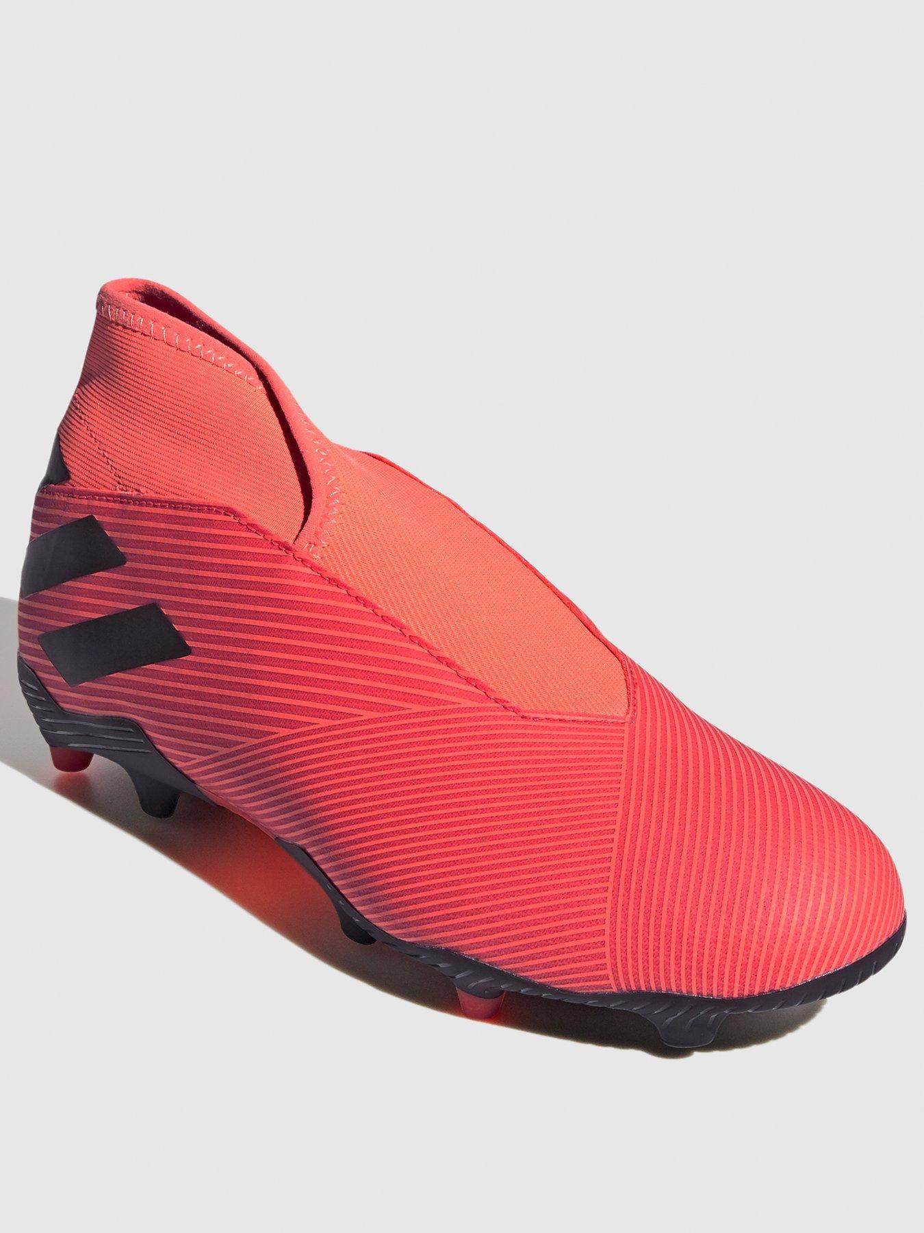 red laceless football boots