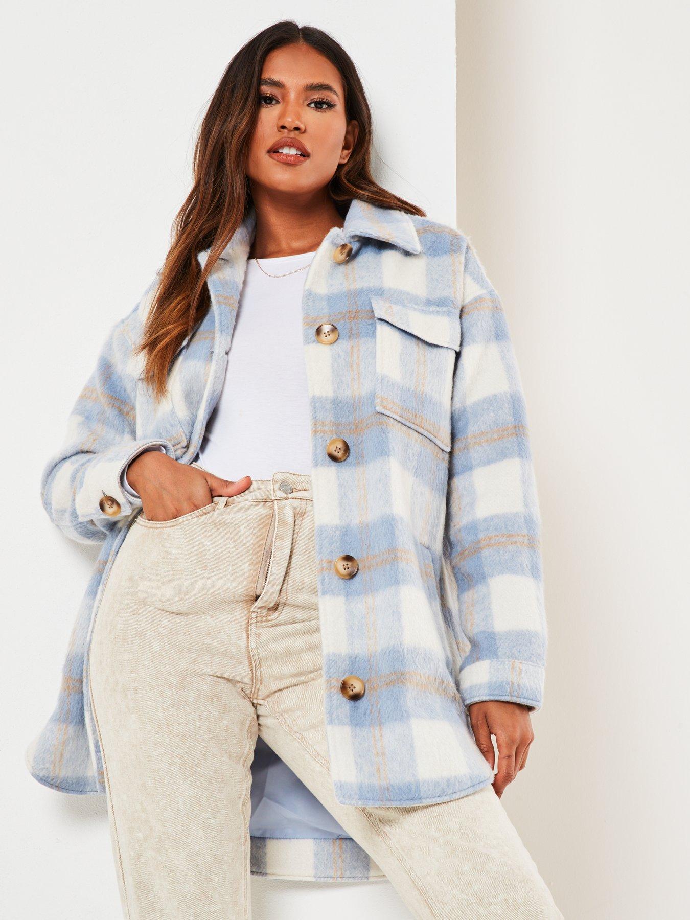 Missguided Missguided Brushed Check Shacket - Blue | very.co.uk