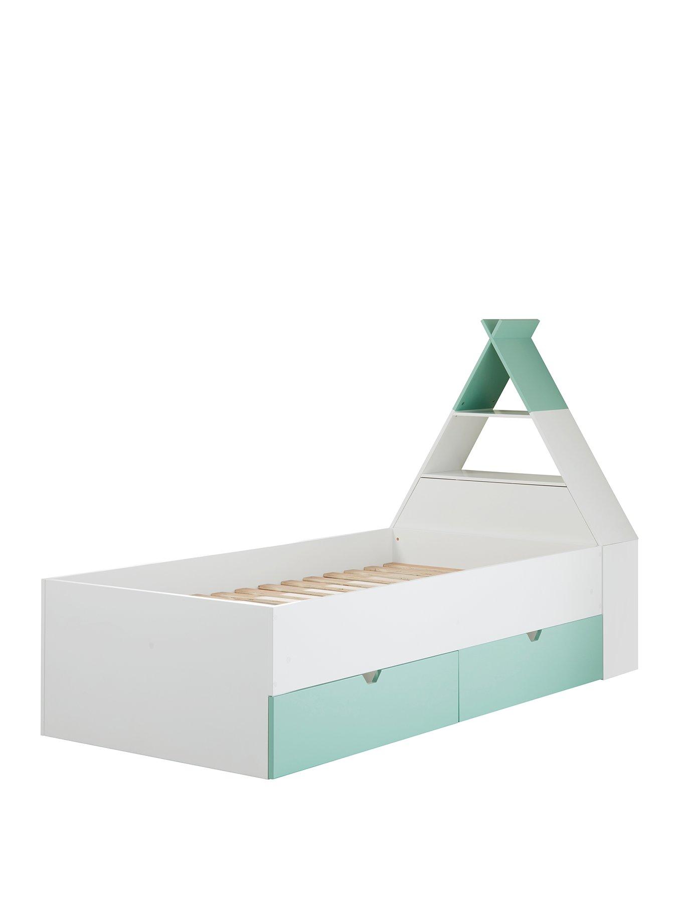 Product photograph of Lloyd Pascal Teepee Bed With Storage Headboard - Green White from very.co.uk