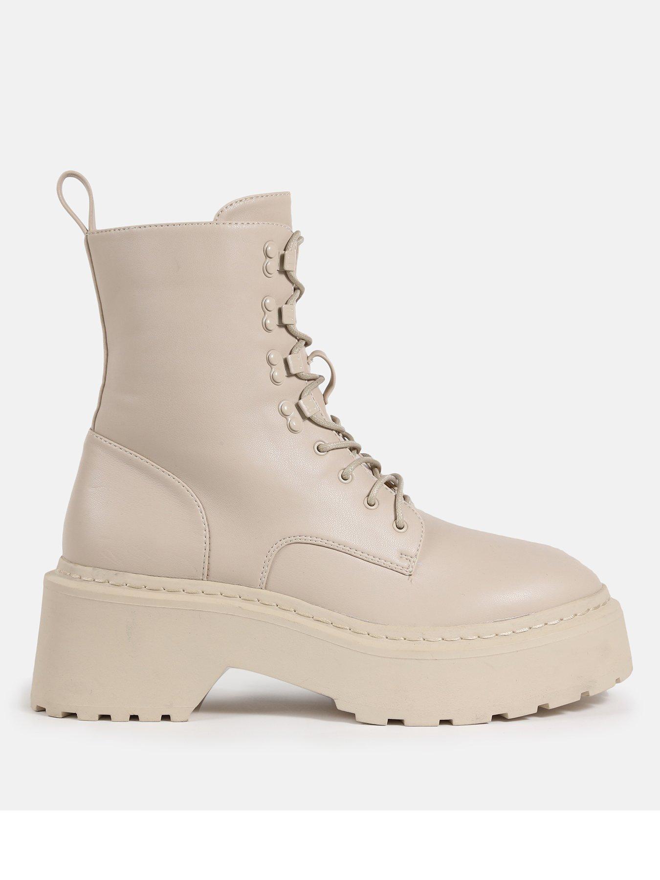 Missguided Lace Up Chunky Sole Ankle Boots - Cream | very.co.uk