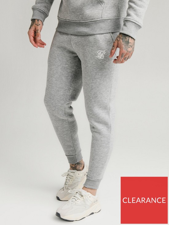 front image of sik-silk-muscle-fit-jogger-grey-marl
