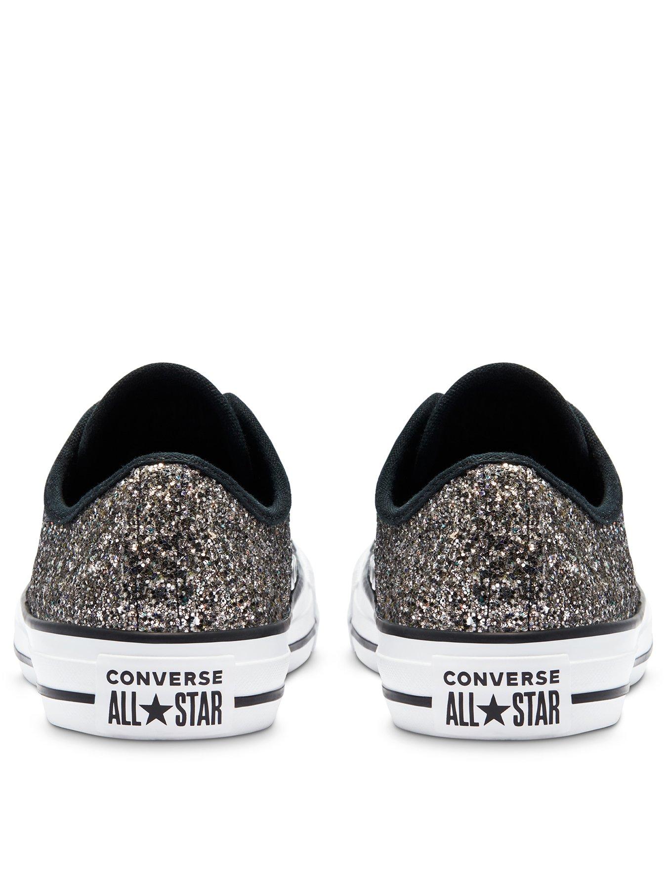converse black all star glitter ox trainers