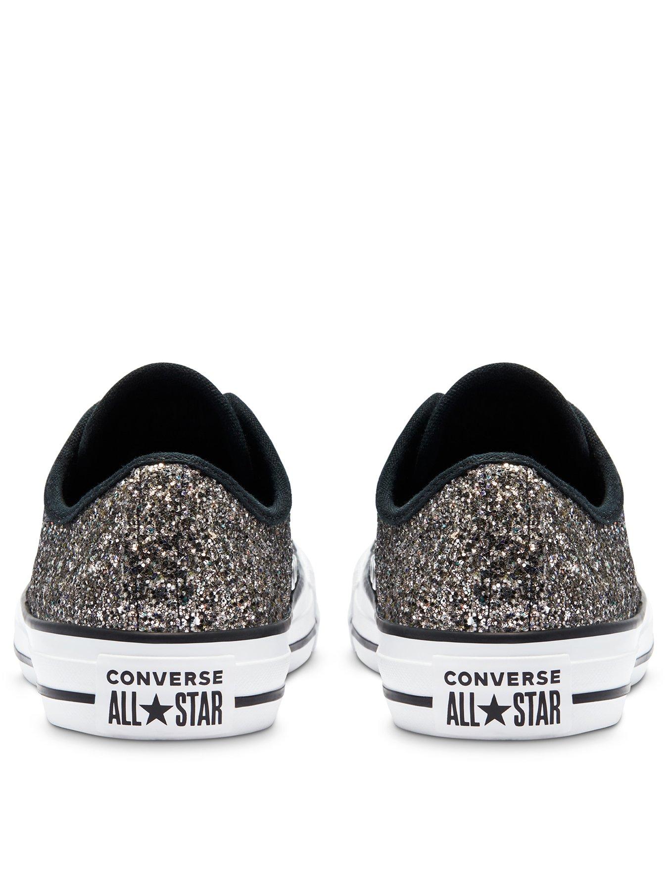 converse black all star glitter ox trainers