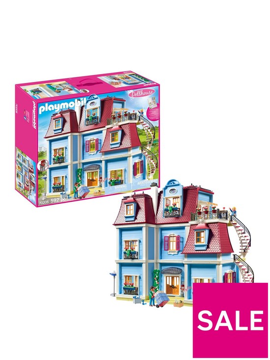 front image of playmobil-70205-large-dollhouse-with-doorbell
