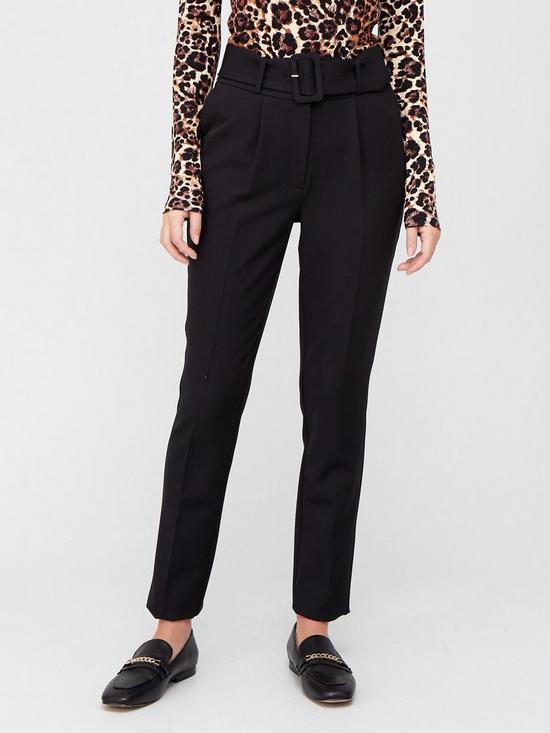front image of v-by-very-soft-belted-high-waist-tapered-trouser-black