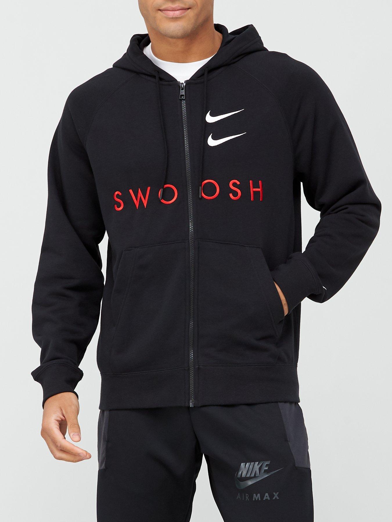 black nike sweatshirt with red swoosh