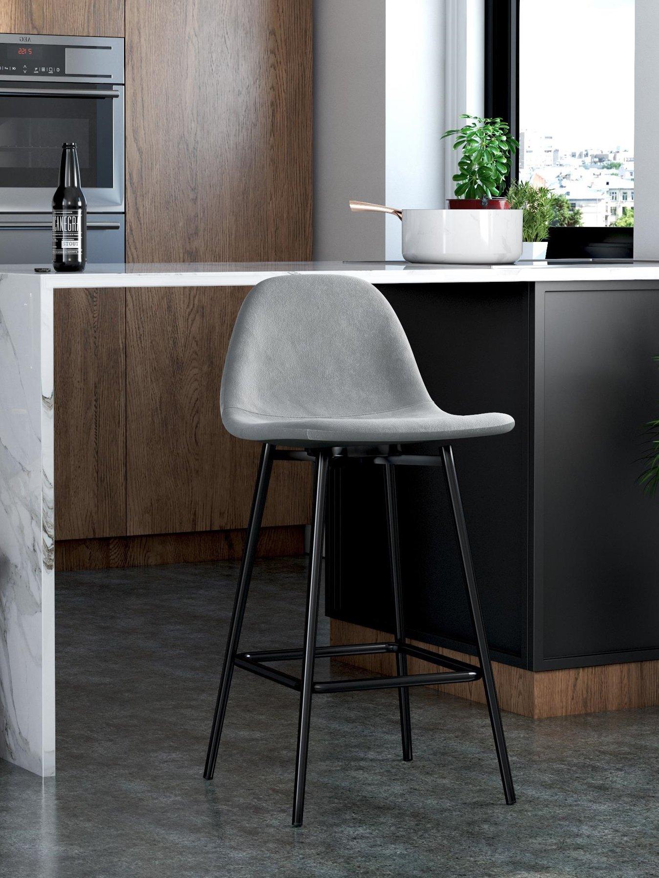 undefined Calvin Velvet Bar Stool- Grey