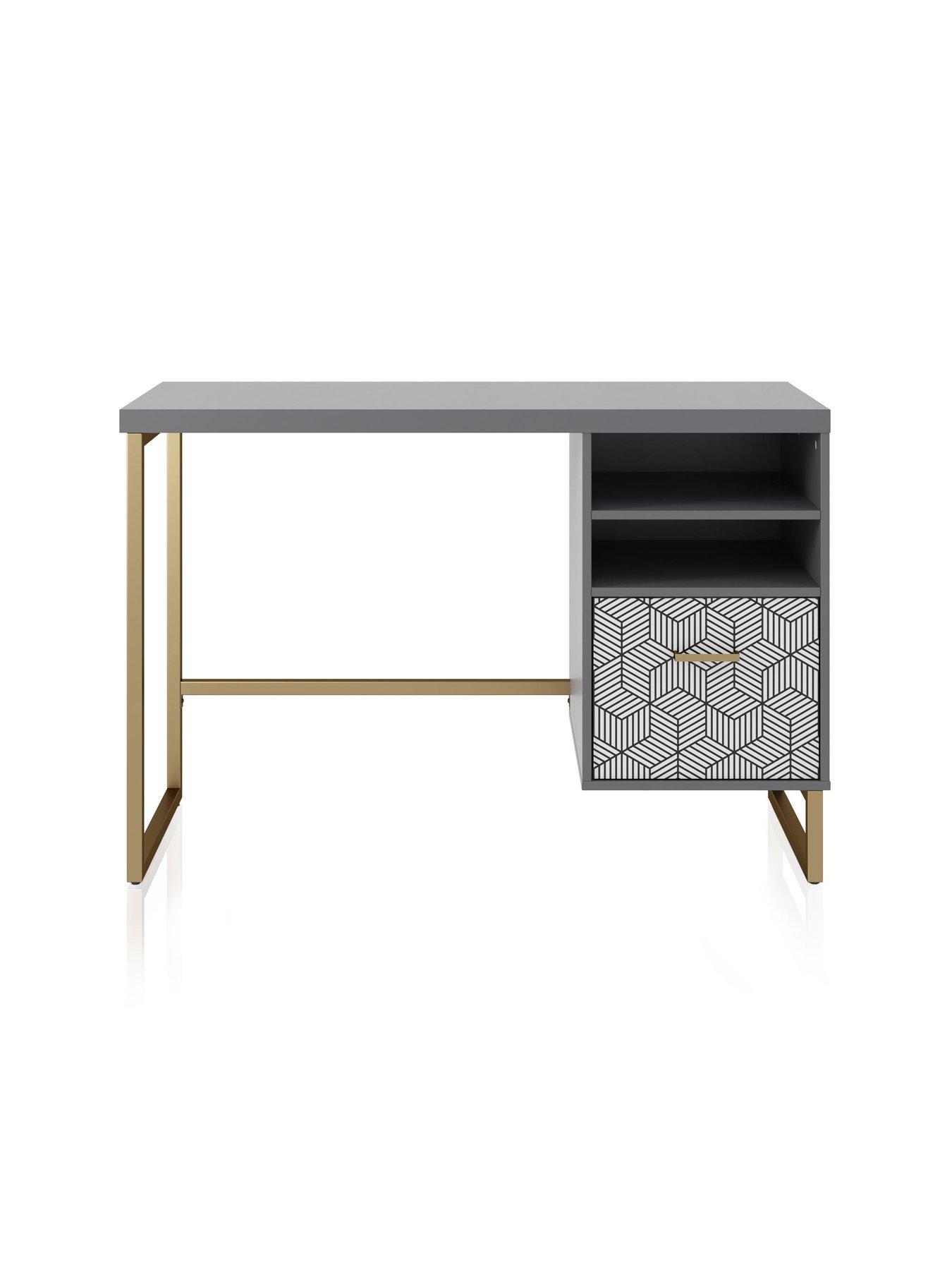 Product photograph of Cosmoliving By Cosmopolitan Scarlett Single Pedestal Desk - Graphite Grey from very.co.uk