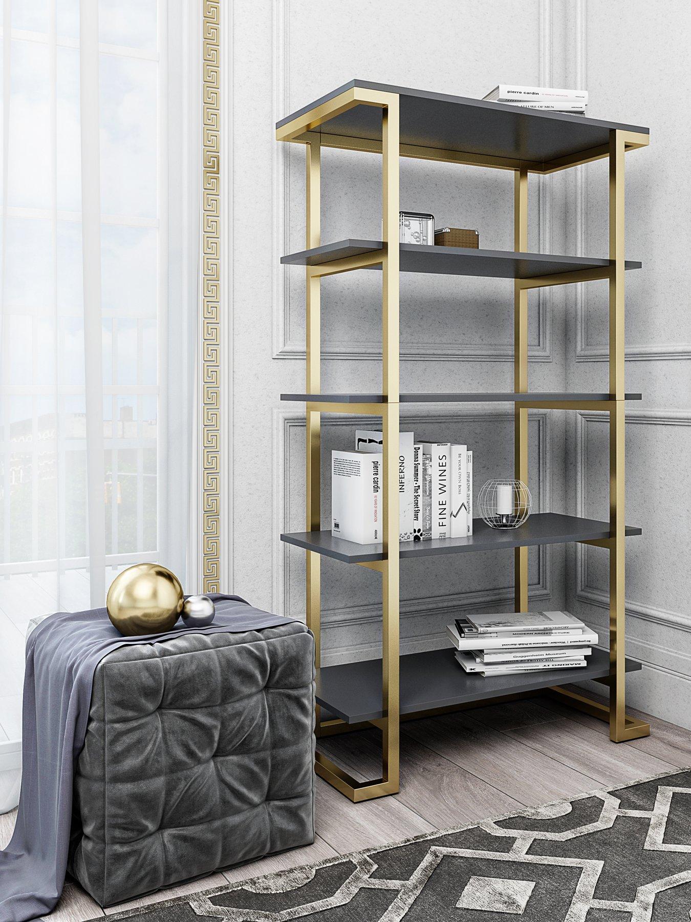 undefined Camila Bookcase - Grey/Gold