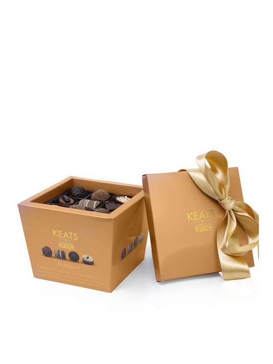 front image of keats-special-truffles-chocolate-selection-gift-box-with-hand-tied-ribbon-210g