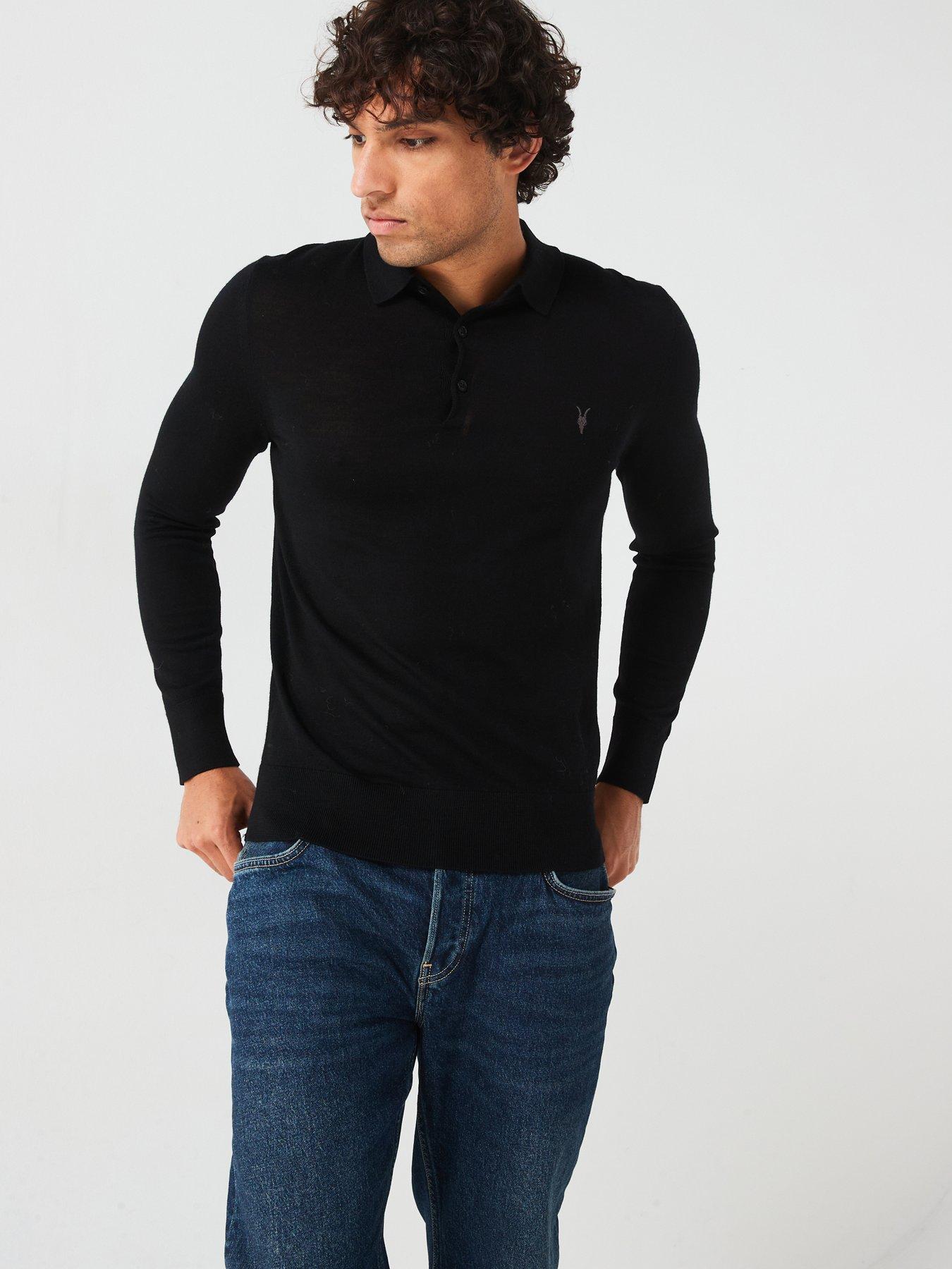 undefined Mode Merino Long Sleeve Knitted Polo Shirt - Black