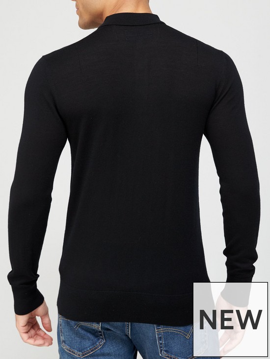 stillFront image of allsaints-mode-merino-long-sleeve-knitted-polo-shirt-black
