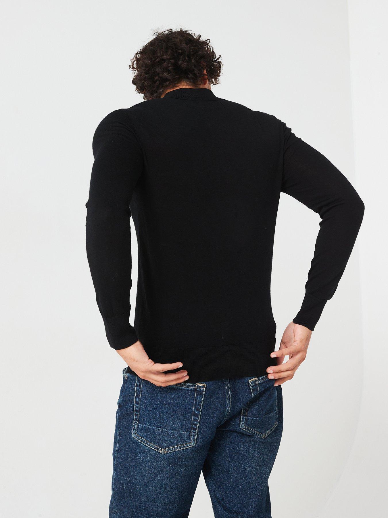 Image 2 of 6 of AllSaints Mode Merino Long Sleeve Knitted Polo Shirt - Black