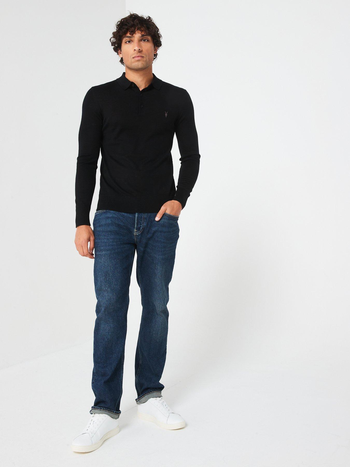 Image 3 of 6 of AllSaints Mode Merino Long Sleeve Knitted Polo Shirt - Black