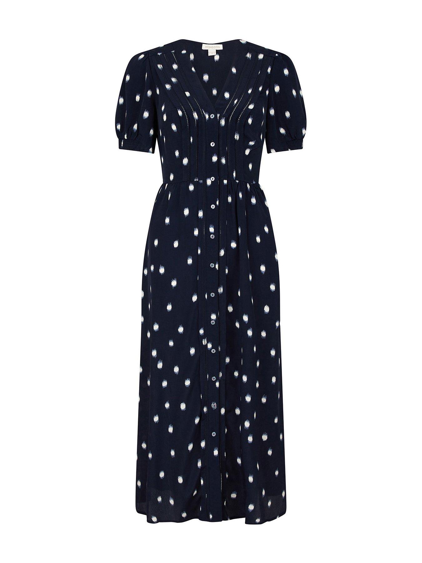 monsoon blue polka dot dress