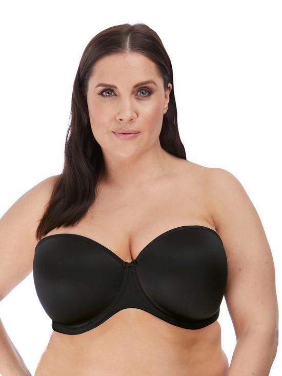 front image of elomi-smooth-moulded-strapless-seamless-underwire-t-shirt-bra-black