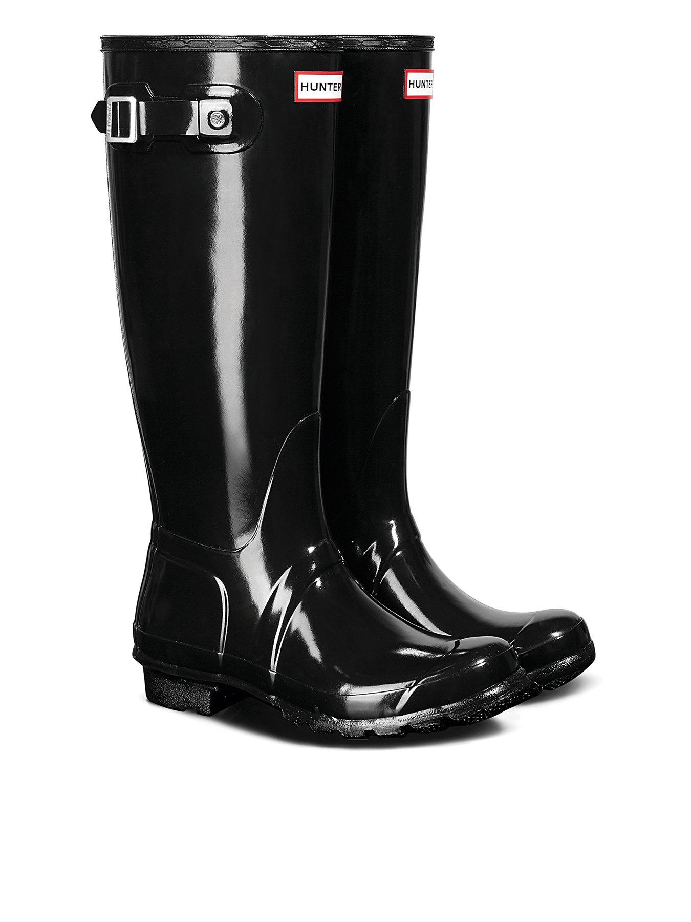 womens black gloss wellies