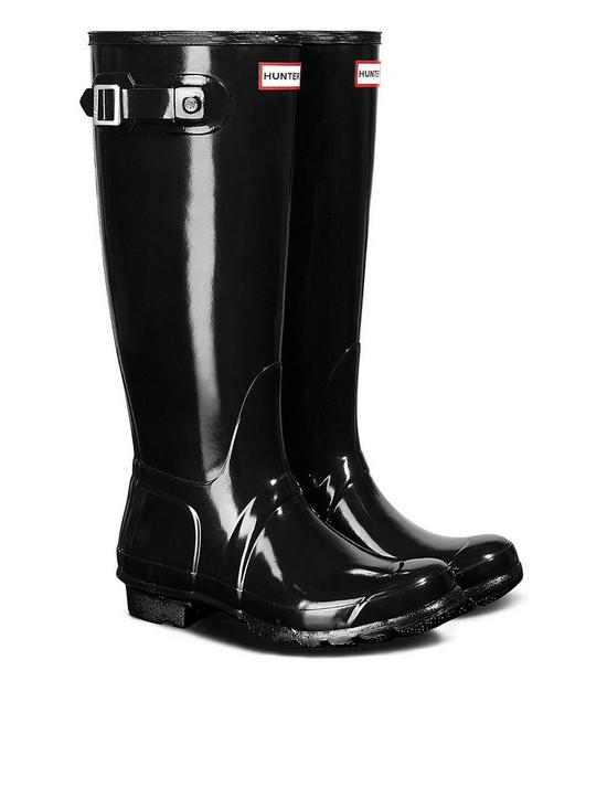 front image of hunter-womens-original-tall-gloss-welly-boots-black