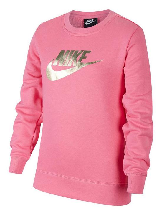 Nike Girls NSW Shine French Terry Crew Neck - Pink/Gold | very.co.uk