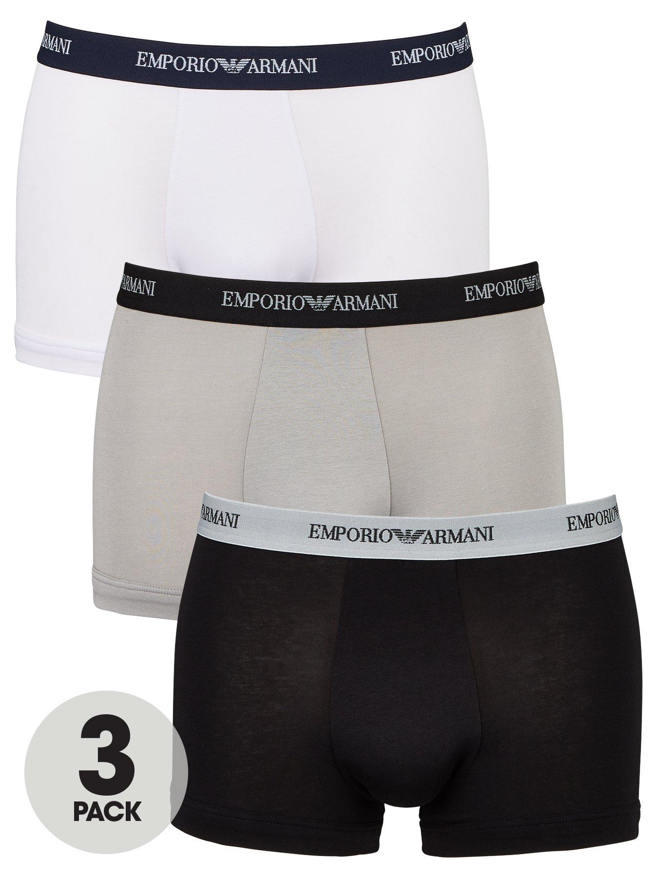 Emporio Armani Bodywear 3 Pack Emporio Waistband Stretch Cotton Trunks -  Black/Grey/White 