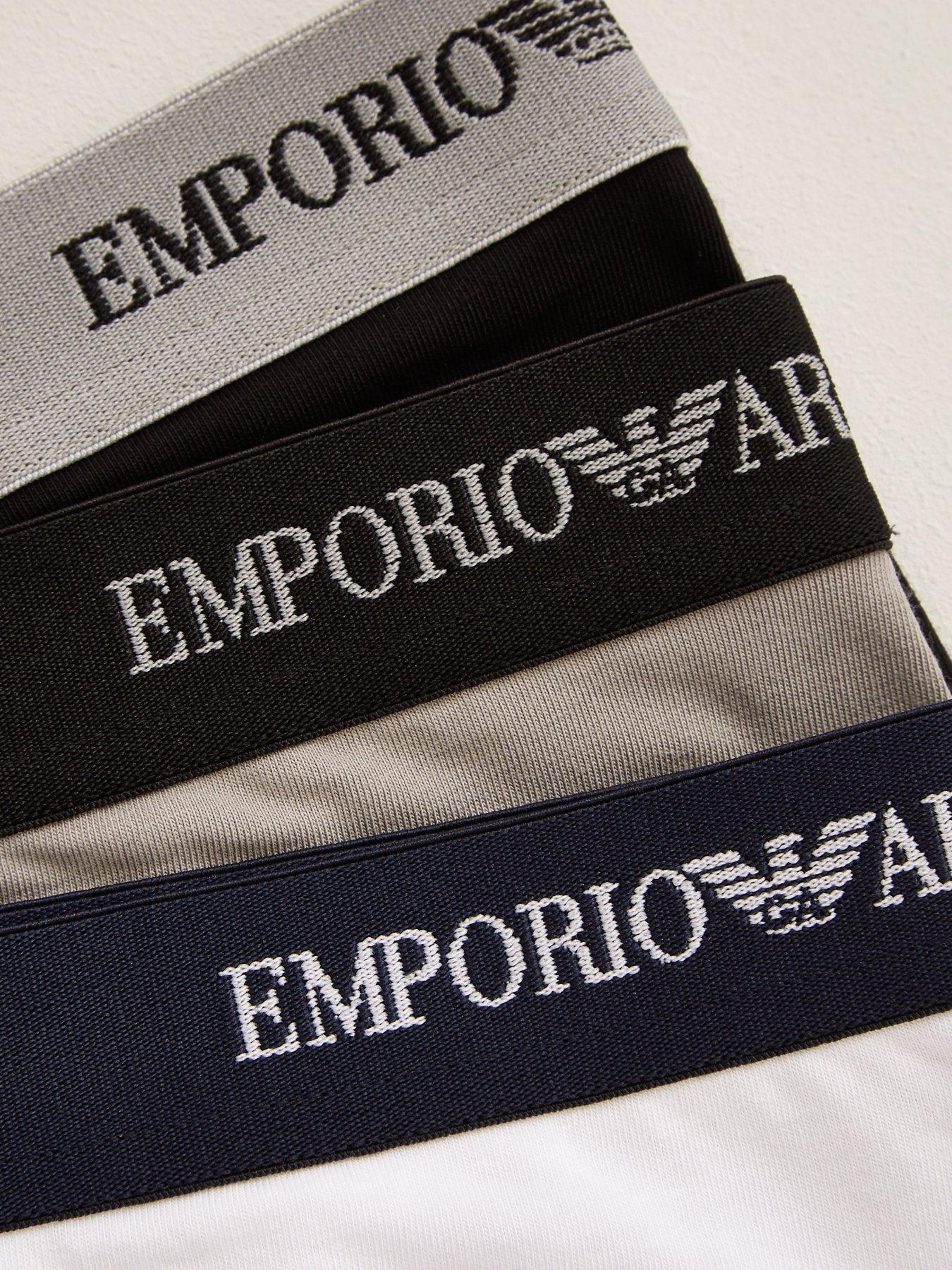  3 Pack Emporio Waistband Stretch Cotton Trunks - Black/Grey/White