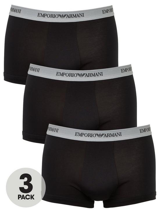 front image of emporio-armani-bodywear-bodywear-3-pack-trunks-black