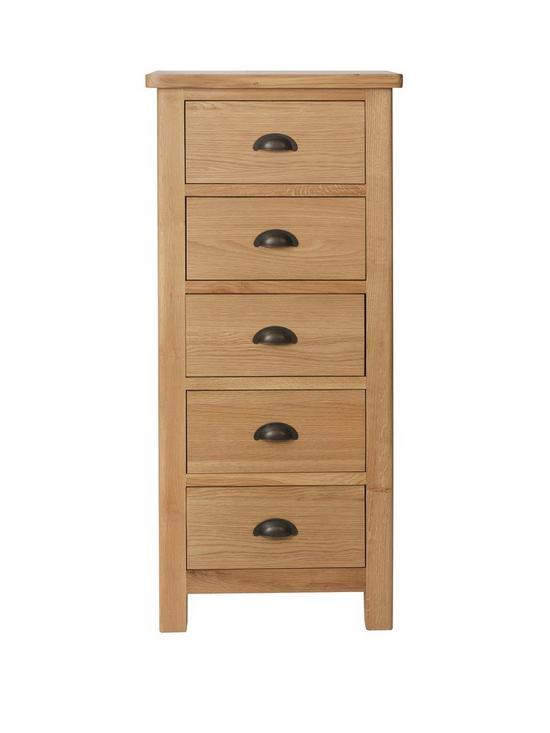 front image of k-interiors-shelton-ready-assembled-solid-wood-5-drawer-tall-boy
