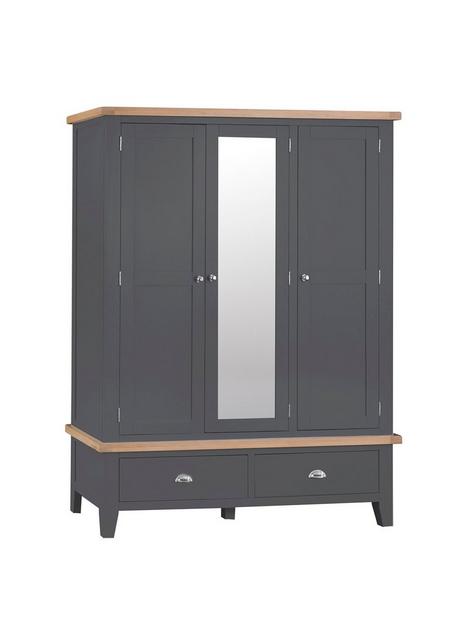 k-interiors-harrow-part-assembled-solid-woodnbsp3-door-2-drawer-mirrored-wardrobe