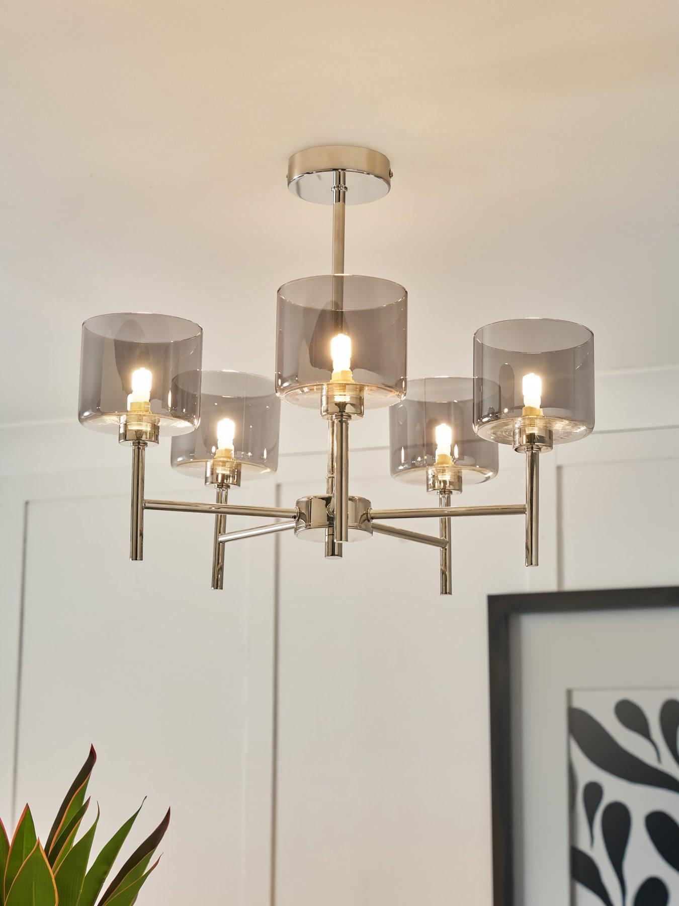 Image 1 of 7 of The Very Collection Blair 5 Light Smoked Glass Ceiling Light