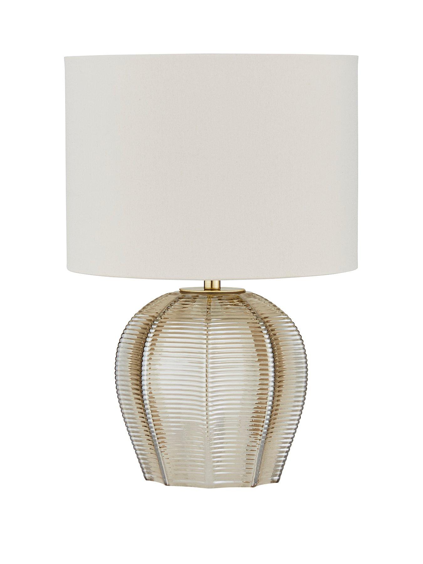 Product photograph of Reign Herringbone Glass Table Lamp In Champagne from very.co.uk