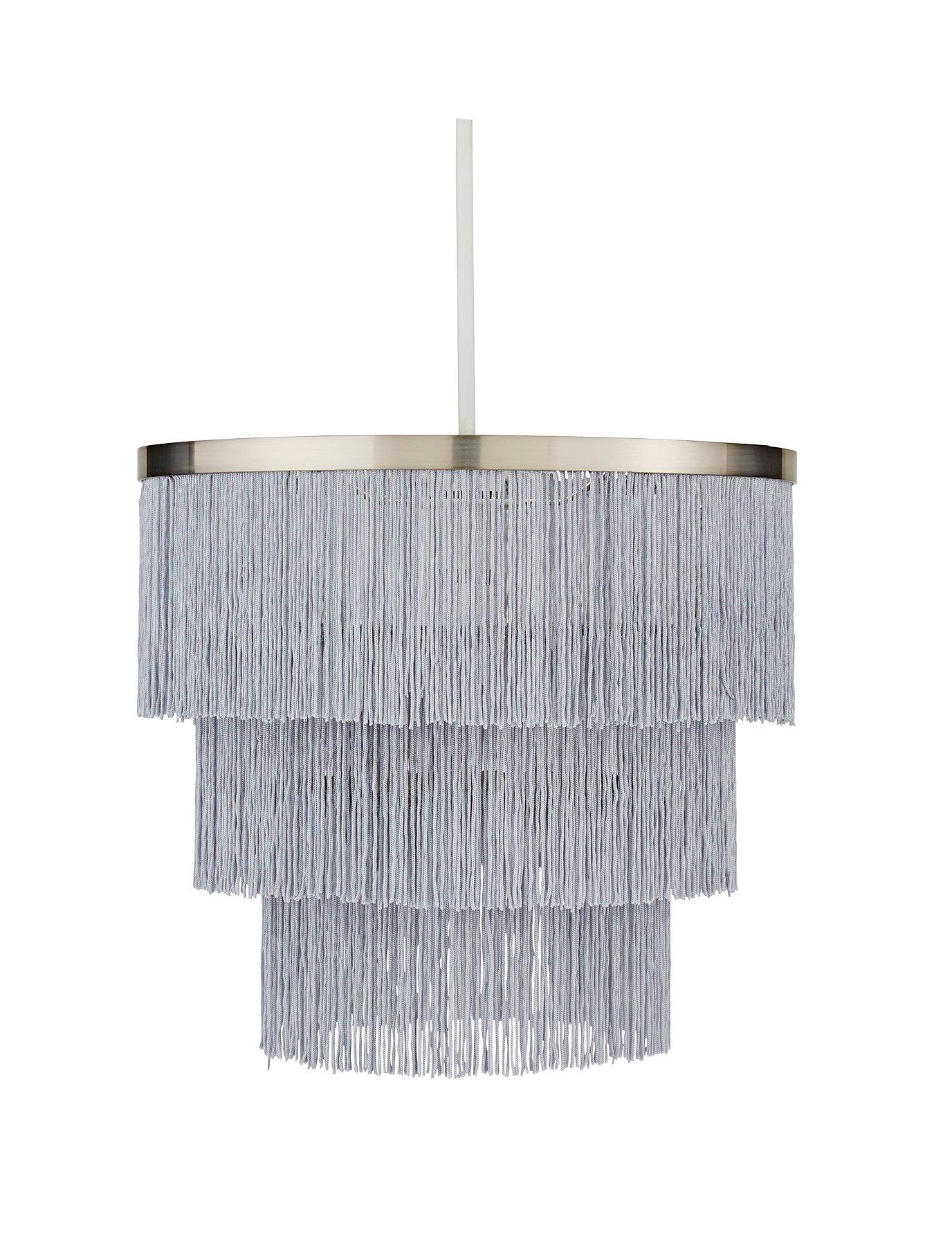 Product photograph of Michelle Keegan Home Tulsa Fringe Easy-fit Lightshade Ndash Satin Grey Nickel from very.co.uk