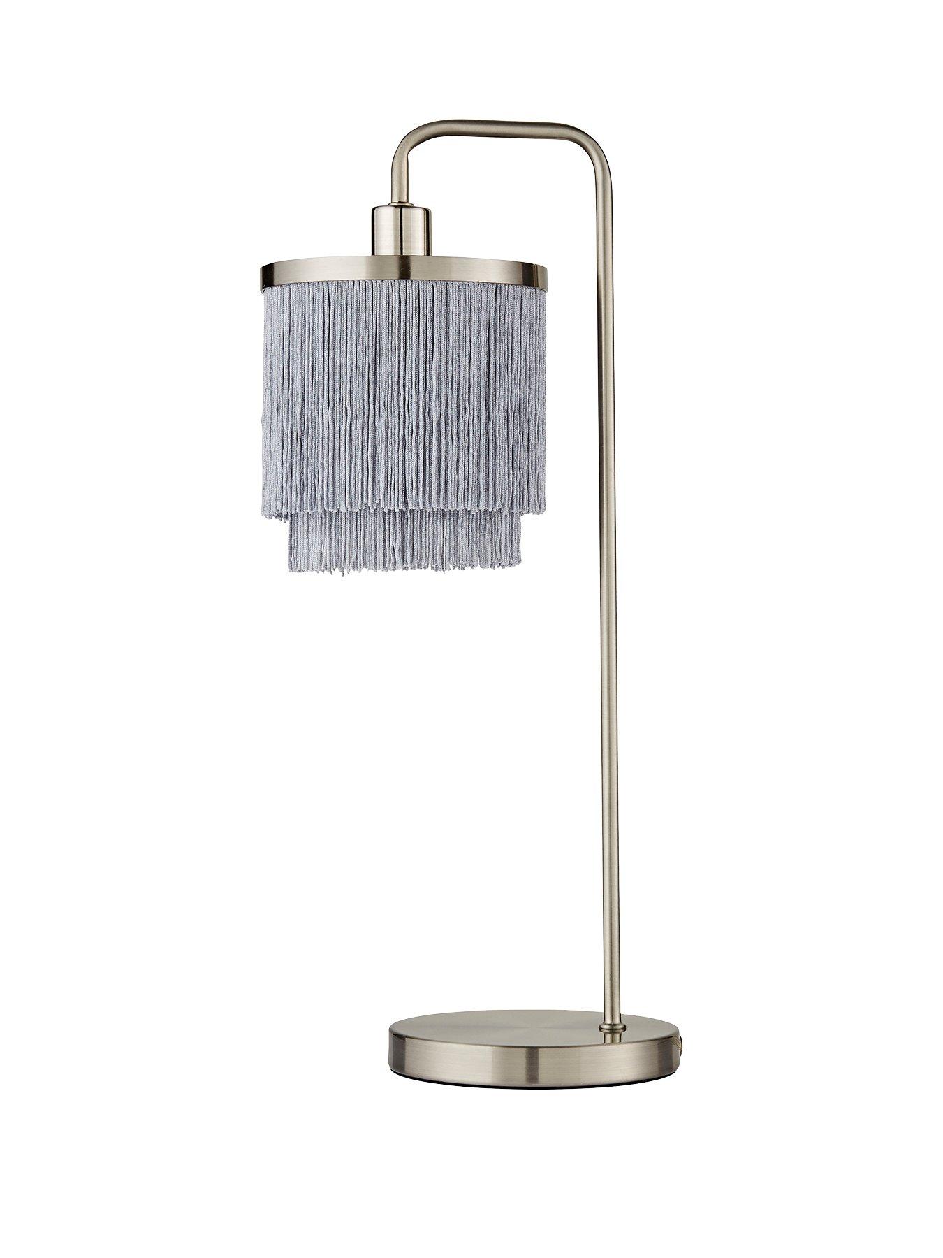 Product photograph of Michelle Keegan Home Tulsa Fringe Table Lamp Ndash Satin Grey Nickel from very.co.uk