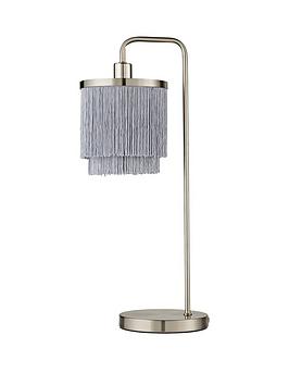 Product photograph of Very Home Tulsa Fringe Table Lamp Ndash Satin Grey Nickel from very.co.uk