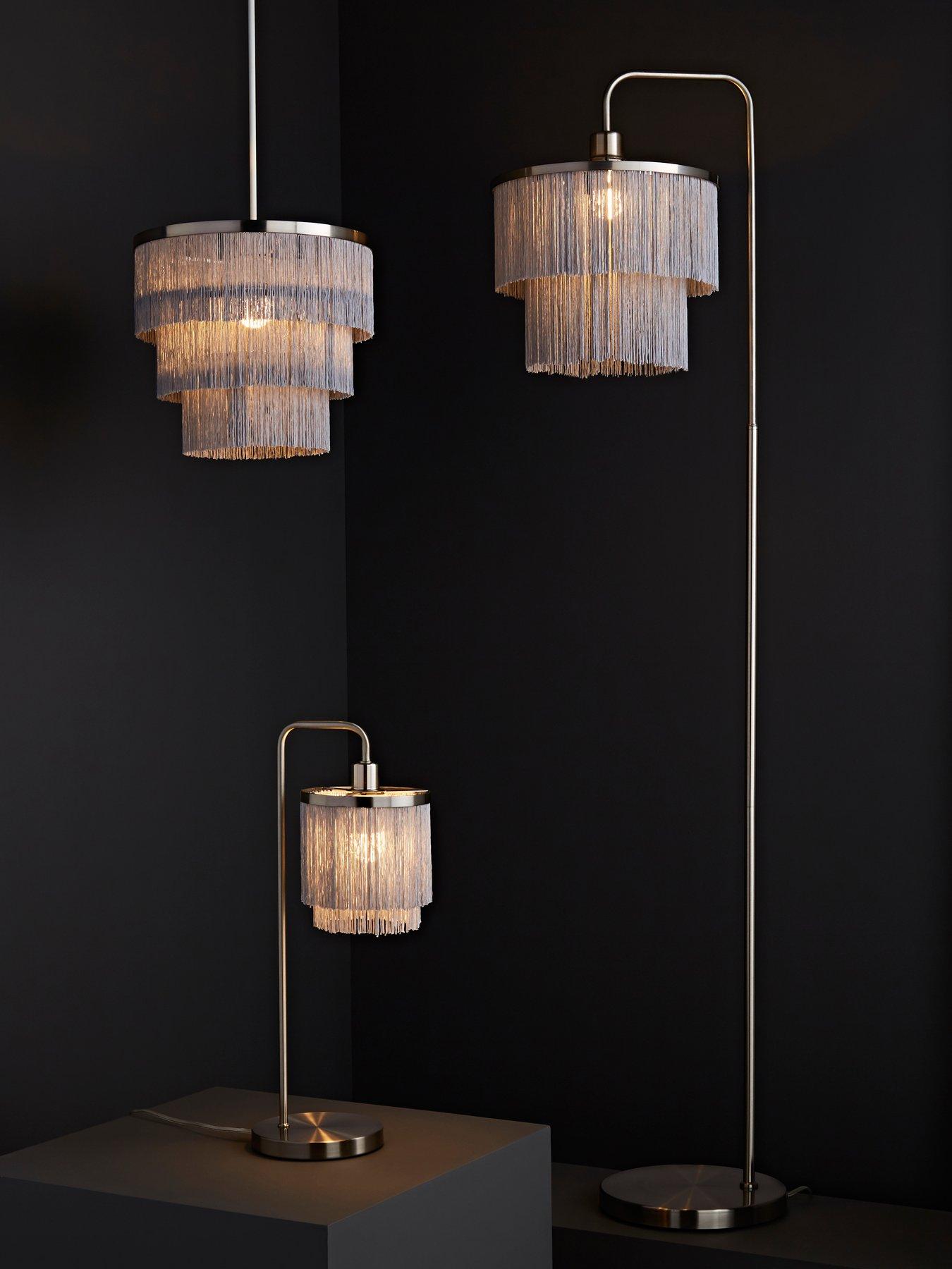 Image 4 of 4 of Very Home Tulsa Fringe Table Lamp &ndash; Satin Grey Nickel