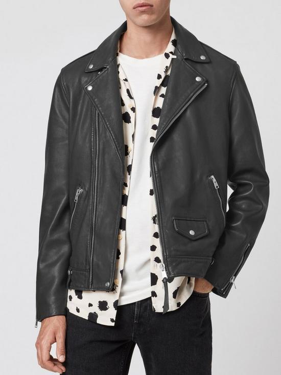 front image of allsaints-milo-leather-jacket-black